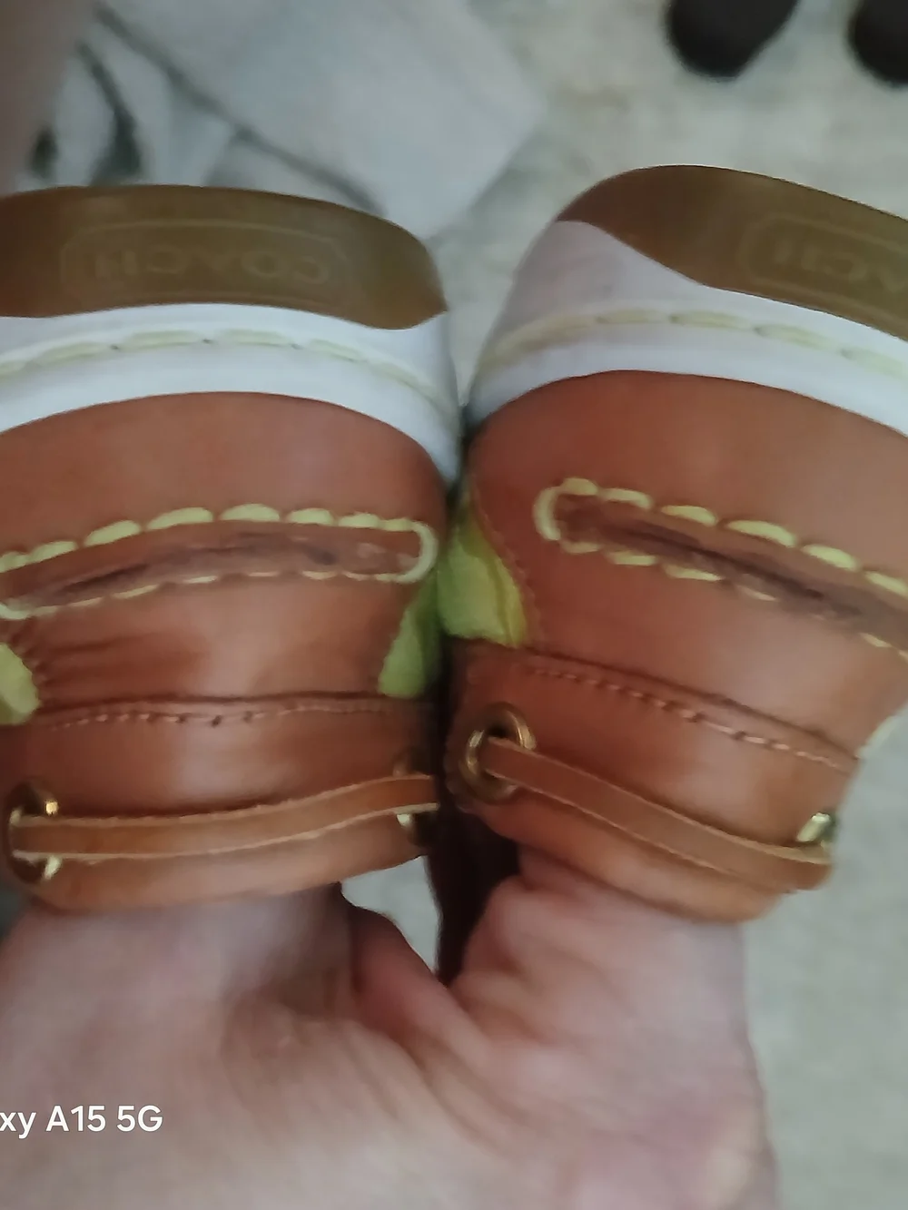Coach Yellow Canvas and Brown Leather Trim Moccasins with Pink Printed Insole